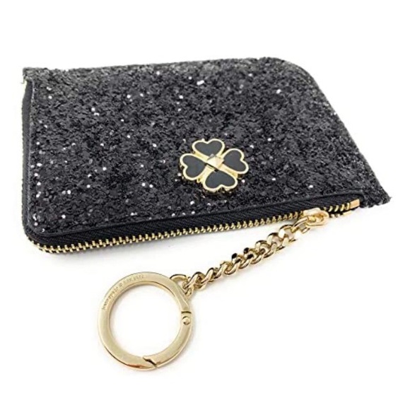 🆕KATE SPADE ♠️ - NWT - BLACK SPARKLE GLITTER CARD HOLDER WALLET KEYCHAIN / FOB - Picture 7 of 11